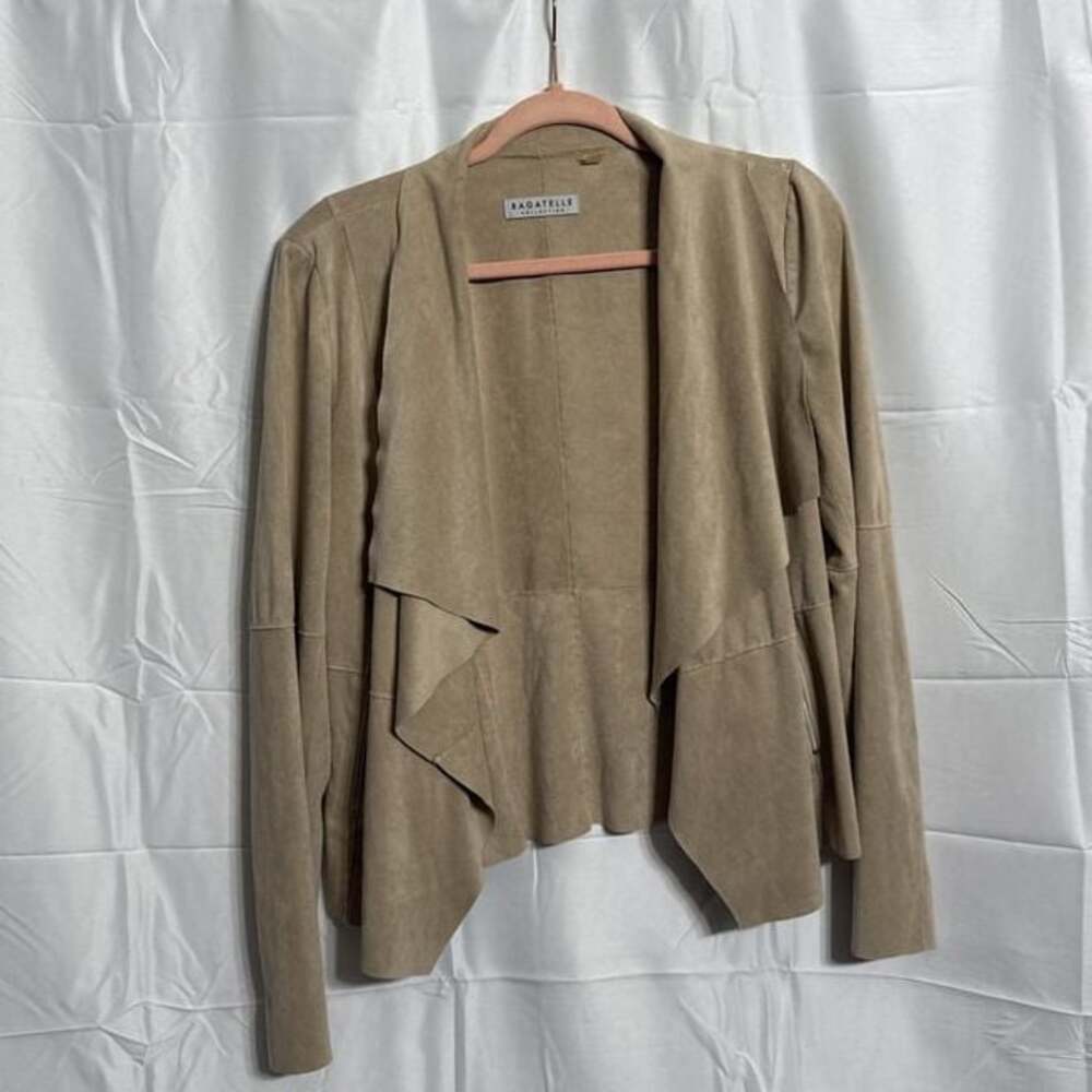 Bagatelle Faux Suede Draped Front Jacket Taupe Brown Size L